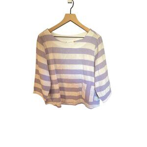 Striped Purple & White Boxy Top M By Habitat 100% Cotton